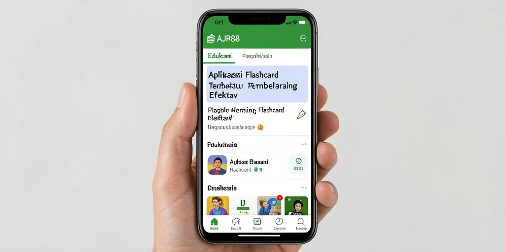 Antarmuka aplikasi AJR88 yang menampilkan fungsi Flashcard yang interaktif.