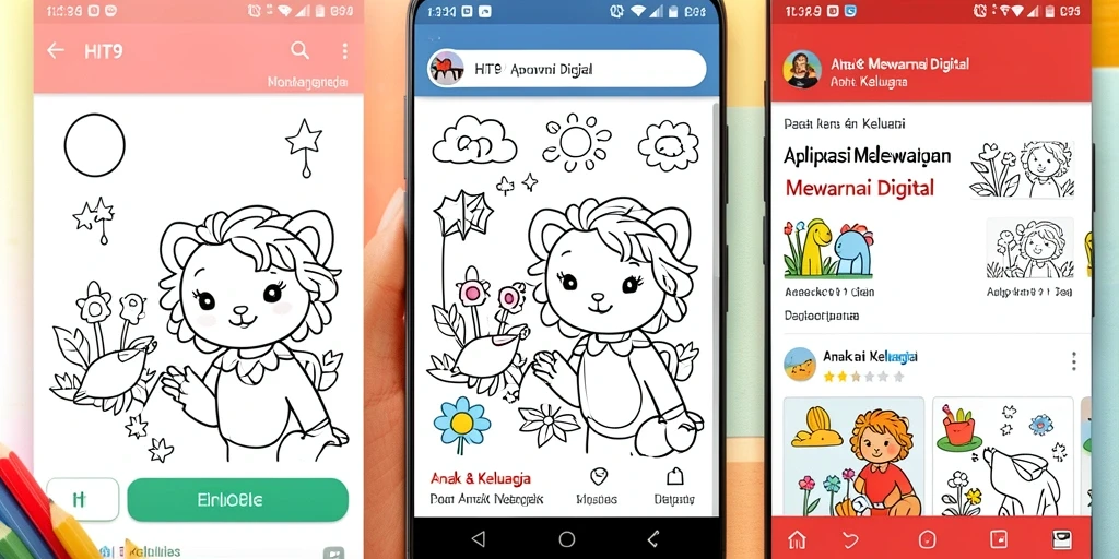 Tampilan antarmuka aplikasi HIT9 saat mewarnai dengan alat digital.