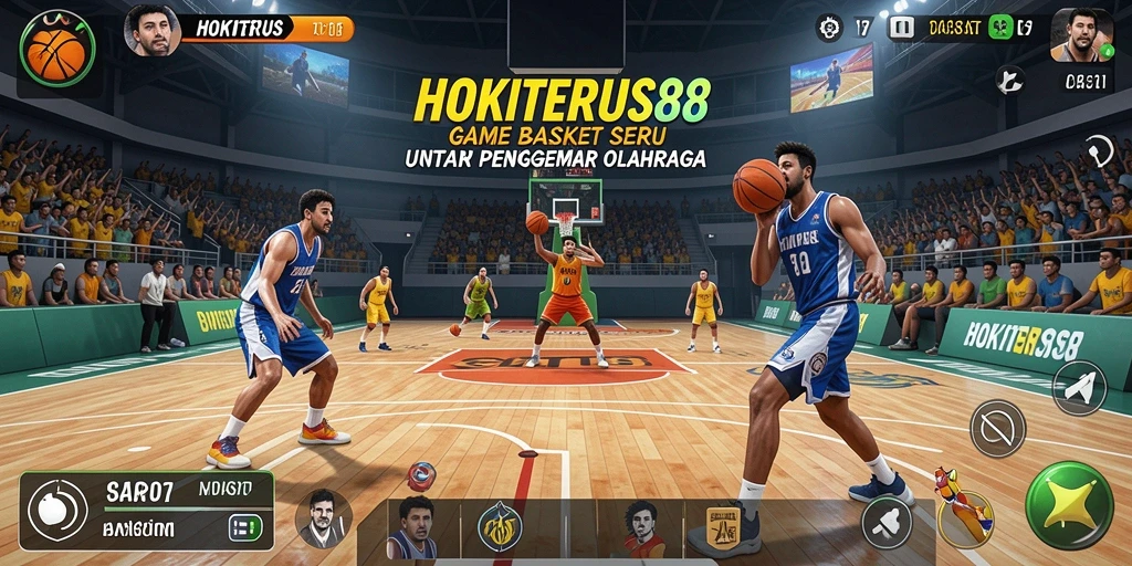 Tampilan antarmuka permainan Basket HOKITERUS88 yang menarik dan dinamis.