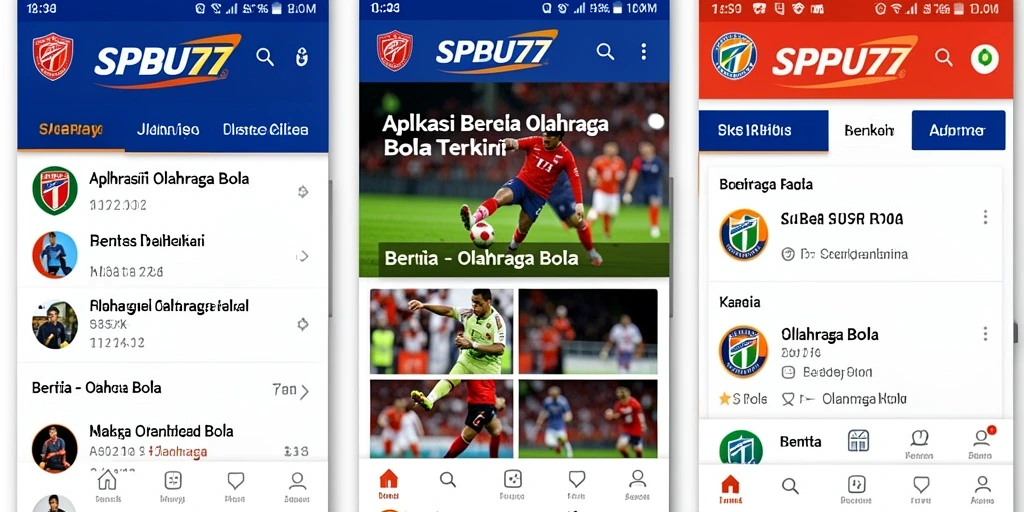 Antarmuka SPBU77 yang modern dan informatif untuk berita olahraga bola.