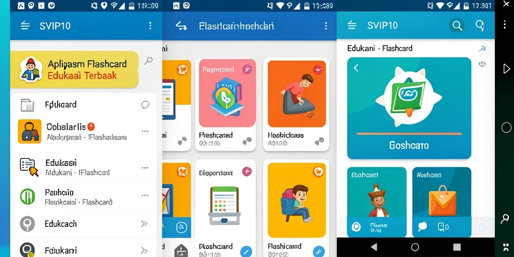 Antarmuka SVIP10 menampilkan kartu Flashcard interaktif untuk pembelajaran.